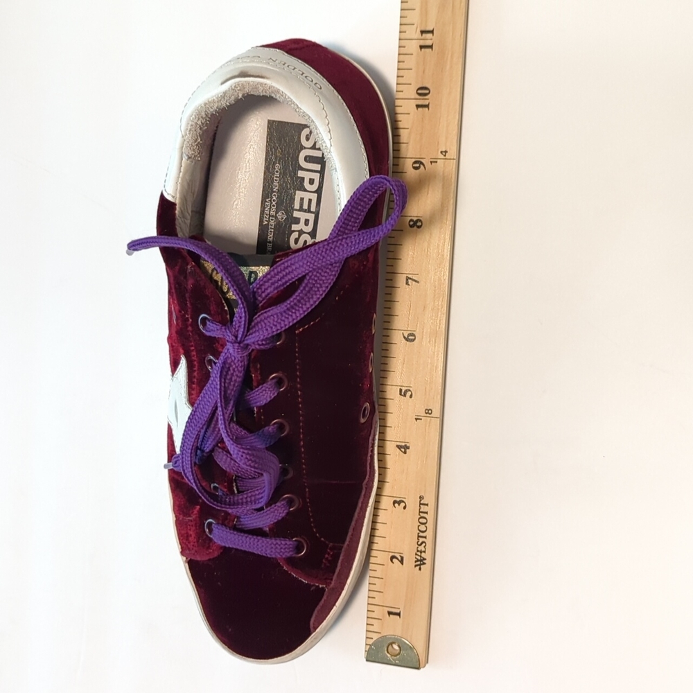 AUTHENTIC Golden Goose Superstar Sneaker in Bordeaux Velvet & White Star - Picture 13 of 15
